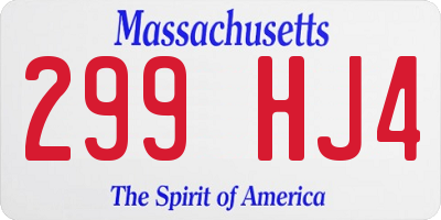 MA license plate 299HJ4