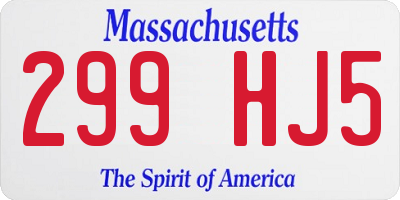 MA license plate 299HJ5