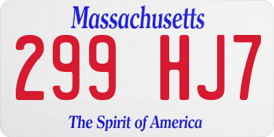 MA license plate 299HJ7