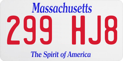 MA license plate 299HJ8