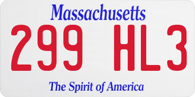 MA license plate 299HL3