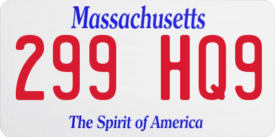 MA license plate 299HQ9