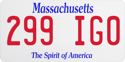 MA license plate 299IG0
