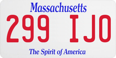 MA license plate 299IJ0