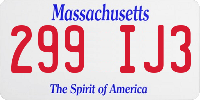 MA license plate 299IJ3