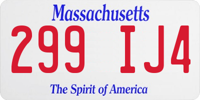 MA license plate 299IJ4