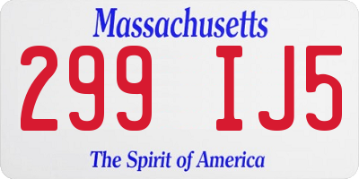 MA license plate 299IJ5