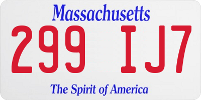 MA license plate 299IJ7