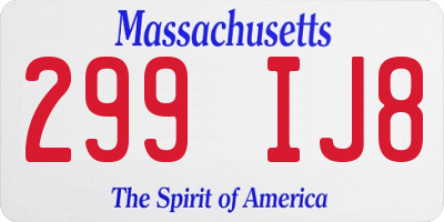 MA license plate 299IJ8