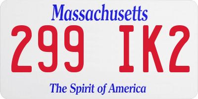 MA license plate 299IK2