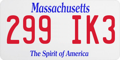 MA license plate 299IK3