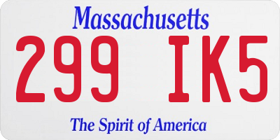 MA license plate 299IK5