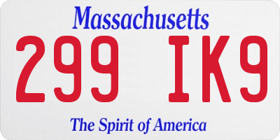 MA license plate 299IK9