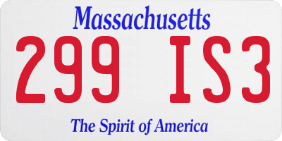 MA license plate 299IS3