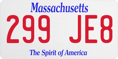 MA license plate 299JE8