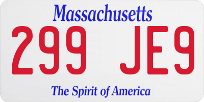 MA license plate 299JE9