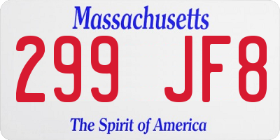 MA license plate 299JF8
