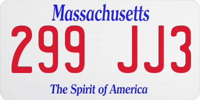 MA license plate 299JJ3
