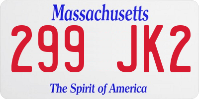 MA license plate 299JK2