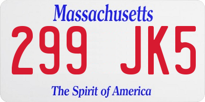 MA license plate 299JK5