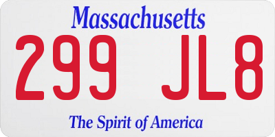 MA license plate 299JL8