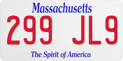 MA license plate 299JL9