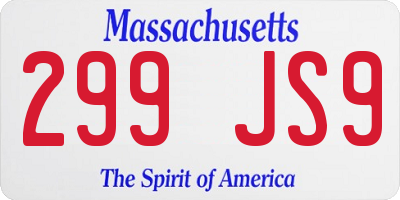 MA license plate 299JS9