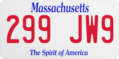 MA license plate 299JW9