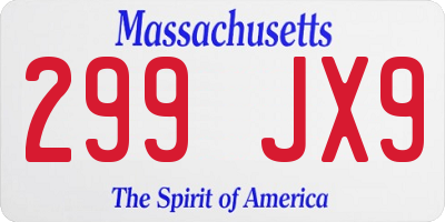 MA license plate 299JX9