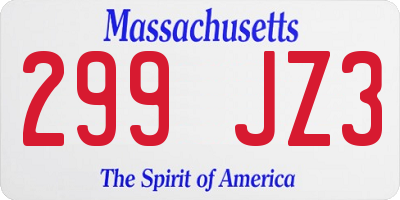 MA license plate 299JZ3
