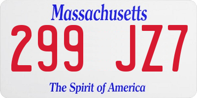 MA license plate 299JZ7