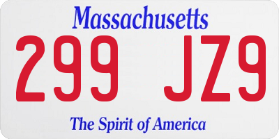 MA license plate 299JZ9