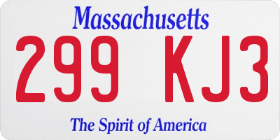 MA license plate 299KJ3