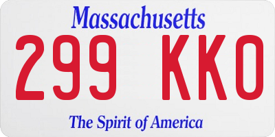 MA license plate 299KK0