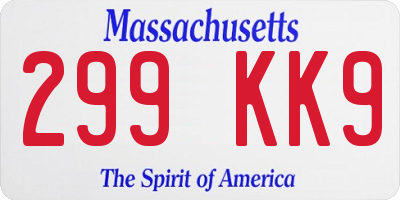 MA license plate 299KK9