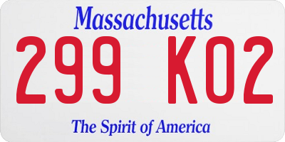 MA license plate 299KO2