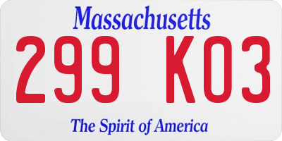 MA license plate 299KO3