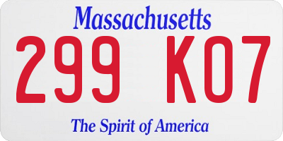 MA license plate 299KO7