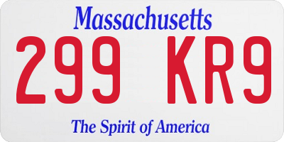 MA license plate 299KR9
