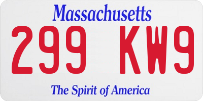 MA license plate 299KW9