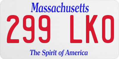 MA license plate 299LK0