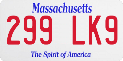 MA license plate 299LK9