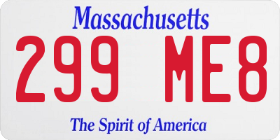 MA license plate 299ME8