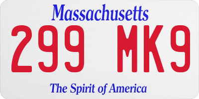 MA license plate 299MK9