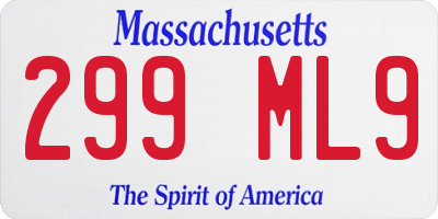 MA license plate 299ML9