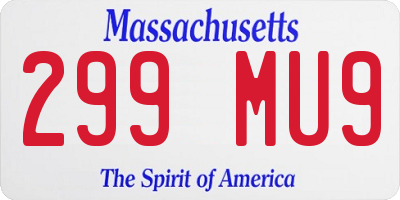 MA license plate 299MU9