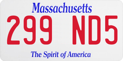 MA license plate 299ND5