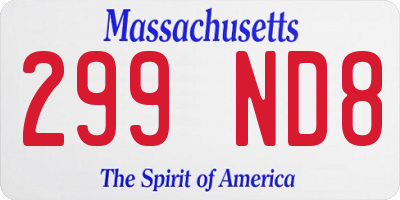 MA license plate 299ND8