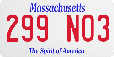 MA license plate 299NO3