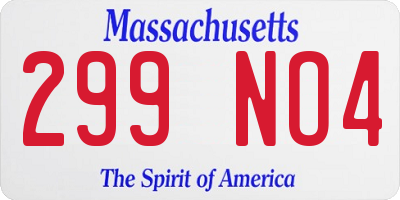 MA license plate 299NO4